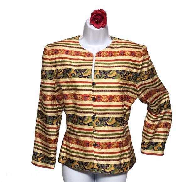 VTG ARTSY ANDRIANNA PAPEL 100% SILK JACKET BLAZER JACQUARD STRIPES SZ 10 LIKE … - Picture 1 of 9